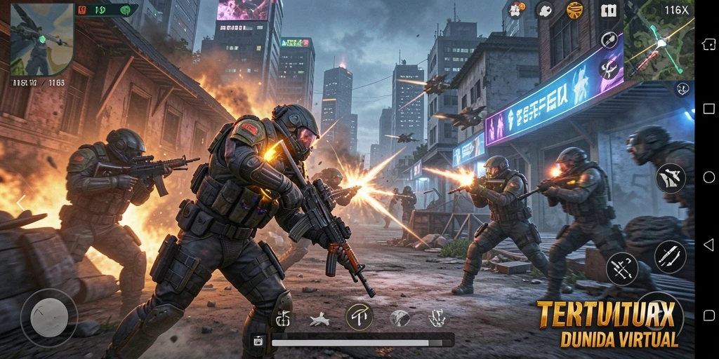 Tampilan gameplay seru dalam pertempuran taktis 116X.