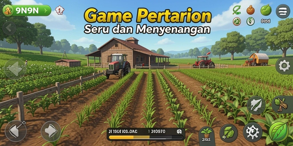 Tampilan gameplay <strong>9N9N</strong> yang menunjukkan aktivitas berkebun yang menyenangkan.