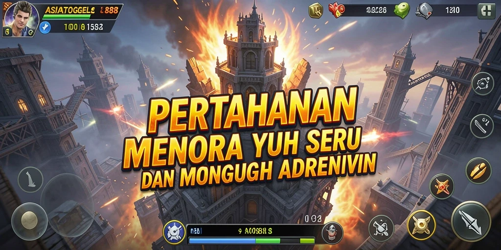 Screenshot gameplay ASIATOGEL88 menunjukkan aksi pertahanan menara yang intens.