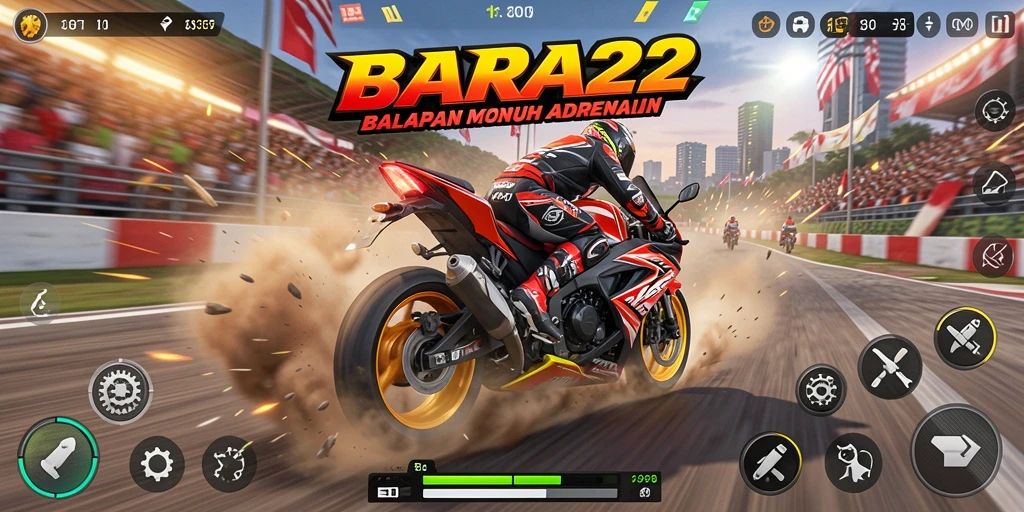 Gameplay BARA22 yang mendebarkan dalam balapan motor.