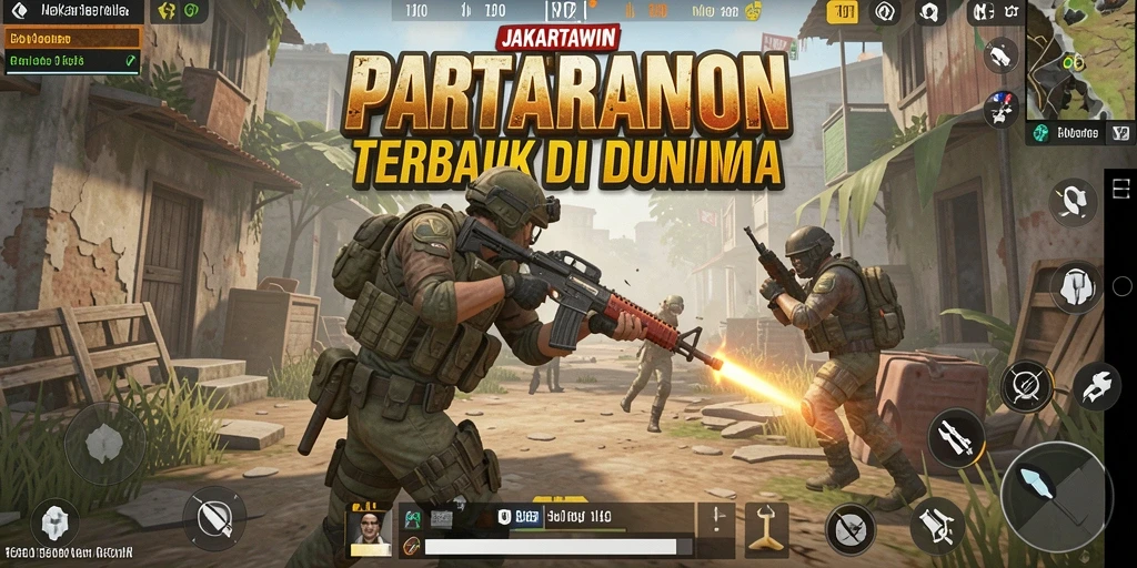 Tangkapan layar utama JAKARTAWIN yang menampilkan aksi pertempuran Battle Royale.