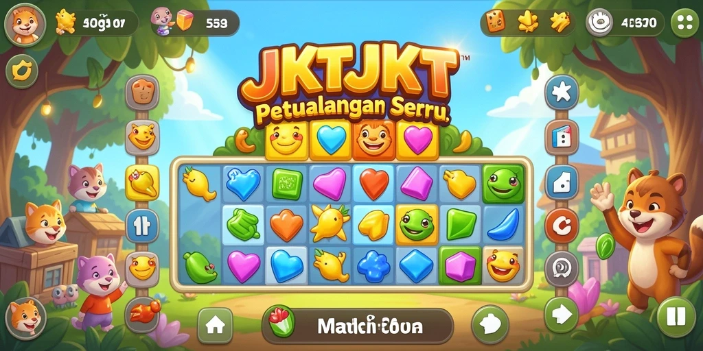 Tampilan gameplay seru JKTJKT dengan misi Match-3 yang menantang.