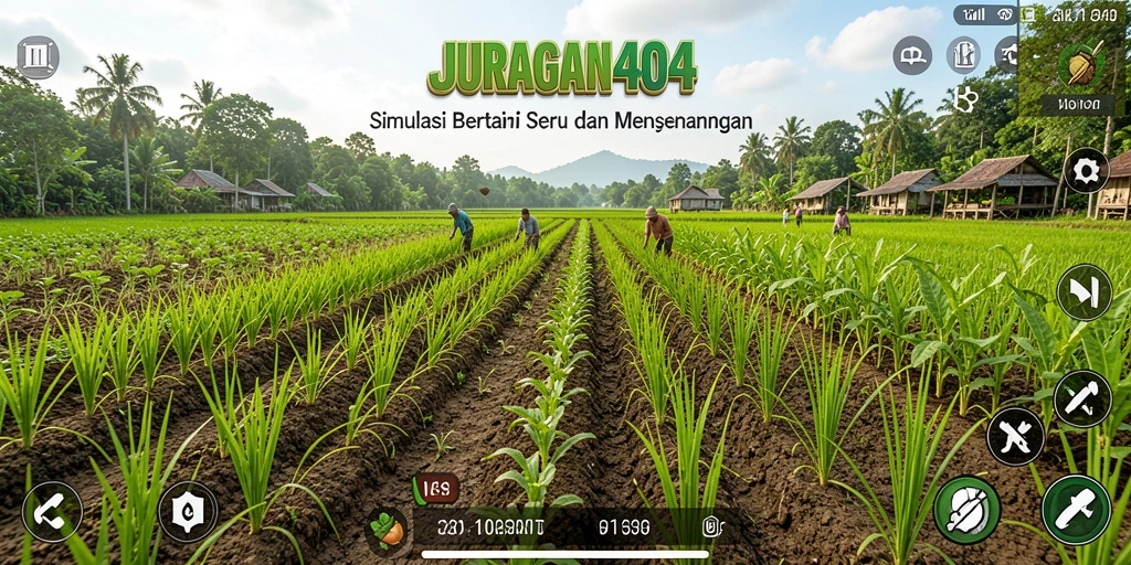 Screenshot gameplay JURAGAN404 menampilkan pertanian yang indah dan interaktif.