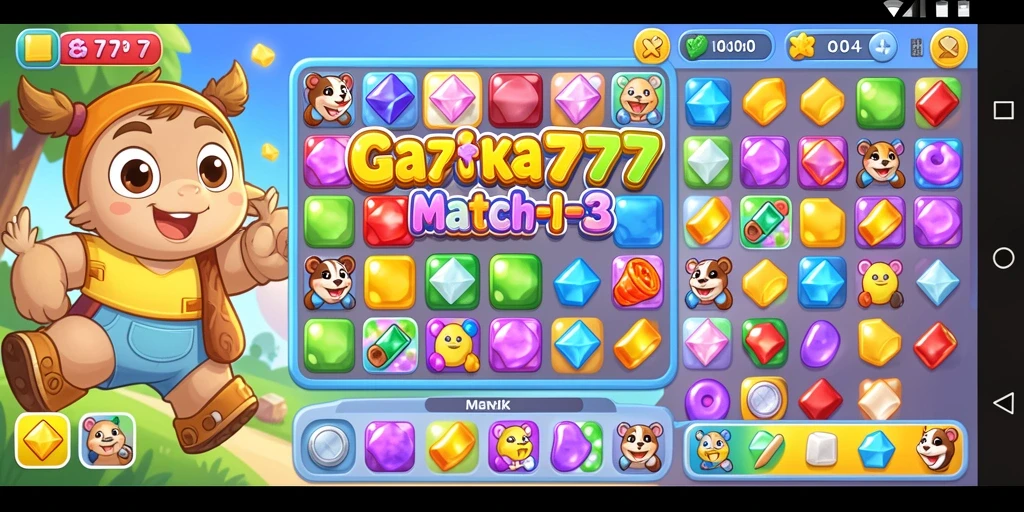 Tampilan gameplay LENGKAP777 dengan level-match yang penuh warna.