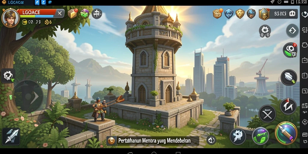 Tangkapan layar gameplay LGOACE dengan menara yang beraksi.