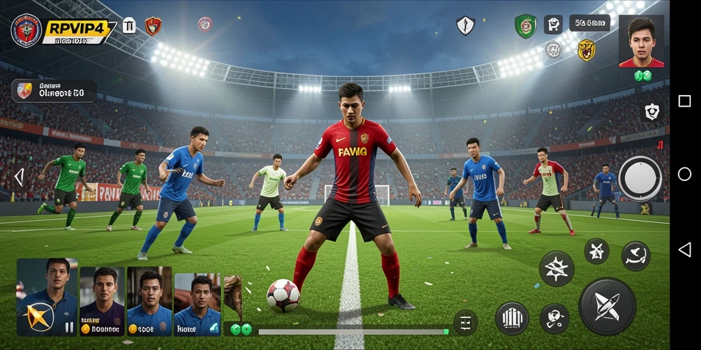 Screenshot RPVIP4 menampilkan aksi seru di lapangan olahraga.