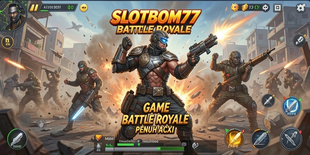 Tampilan gameplay mendebarkan dari SLOTBOM77 dalam aksi Battle Royale.