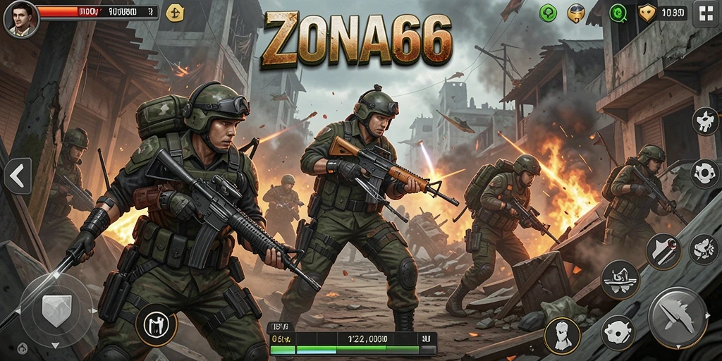 Tampilan gameplay menarik dari ZONA66 yang menunjukkan pertempuran strategis.